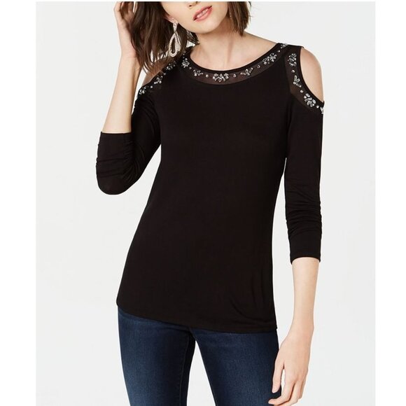 Inc Rhinestone Illusion Cold-Shoulder Top - Picture 1 of 6